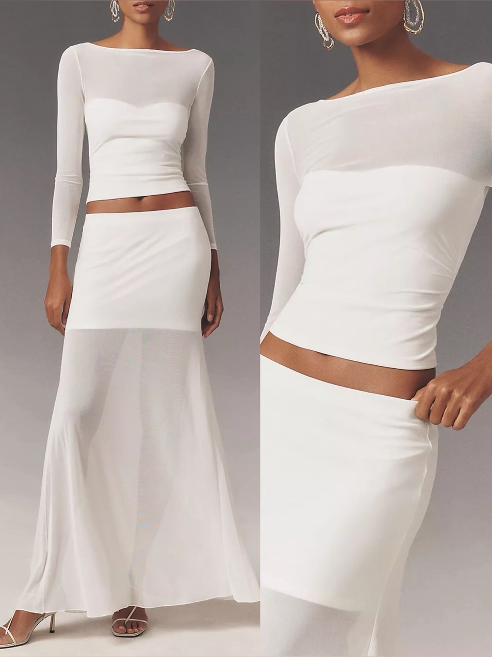 Brand New- Mare Mare Stretch Sheer Knit Top and Skirt Set in White 🤍✨
